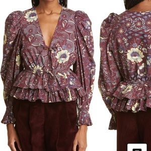 Ulla Johnson "Ren" floral-print blouse, Size 4, like new.